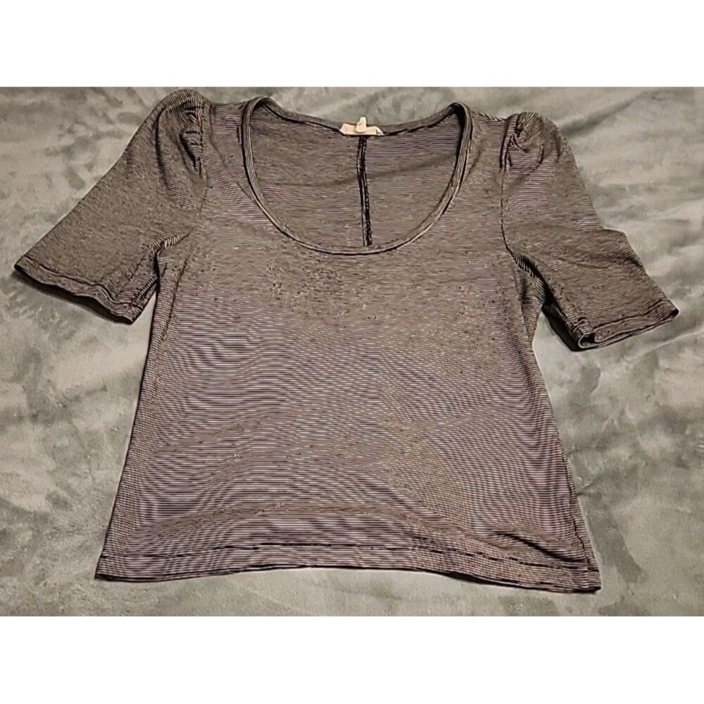 Madewell Black And Stretch White Striped Top Size Large